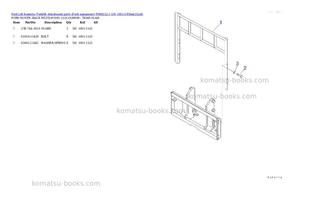 Komatsu fmh252-1 s/n 1001-up Parts catalog cover Page 8