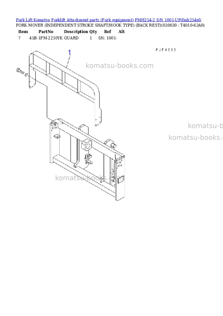 Komatsu fmh254-2 s/n 1001-up Parts catalog cover Page 2