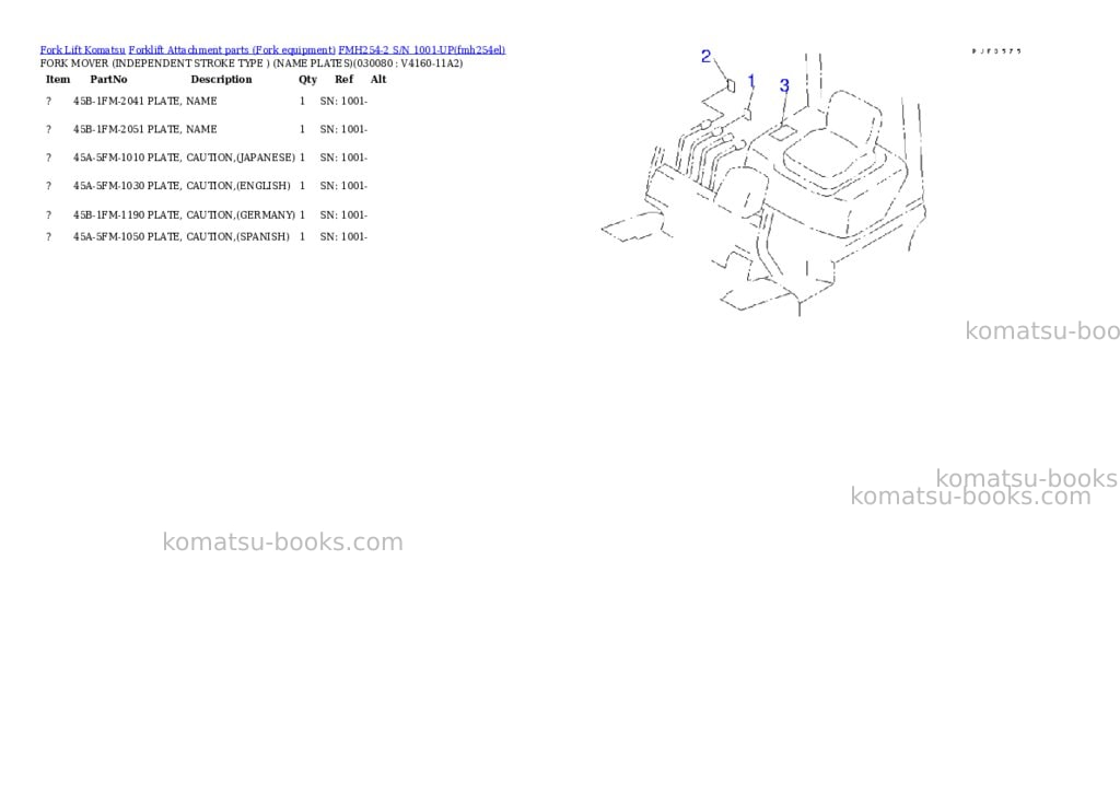Komatsu fmh254-2 s/n 1001-up Parts catalog cover Page 7