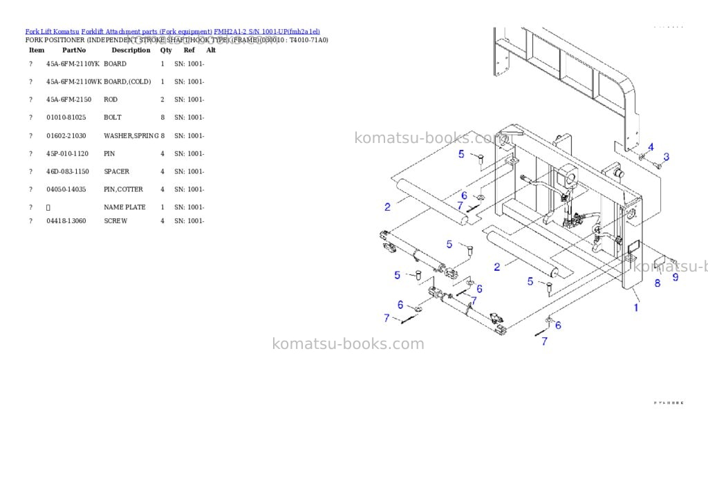 Komatsu fmh2a1-2 s/n 1001-up Parts catalog cover