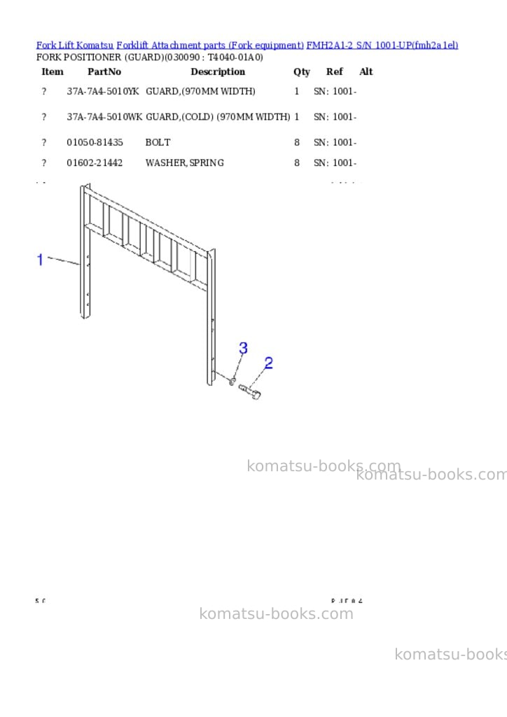 Komatsu fmh2a1-2 s/n 1001-up Parts catalog cover Page 9