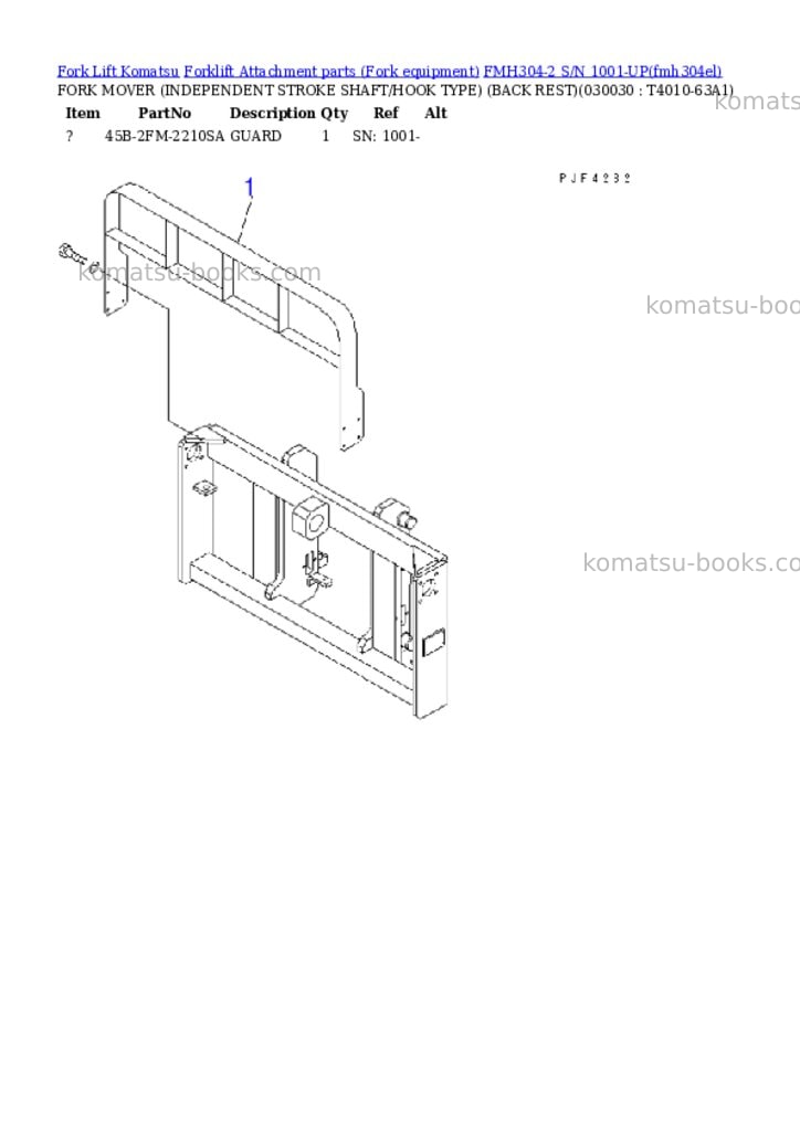 Komatsu fmh304-2 s/n 1001-up Parts catalog cover Page 2