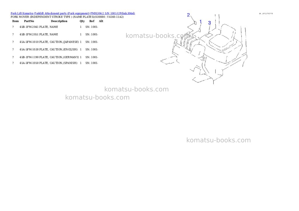 Komatsu fmh304-2 s/n 1001-up Parts catalog cover Page 7