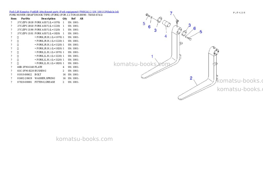 Komatsu FMH3A1-2 S/N 1001-UP Parts catalog cover Page 8 Komatsu FMH3A1-2 S/N 1001-UP Parts catalog cover Page 8