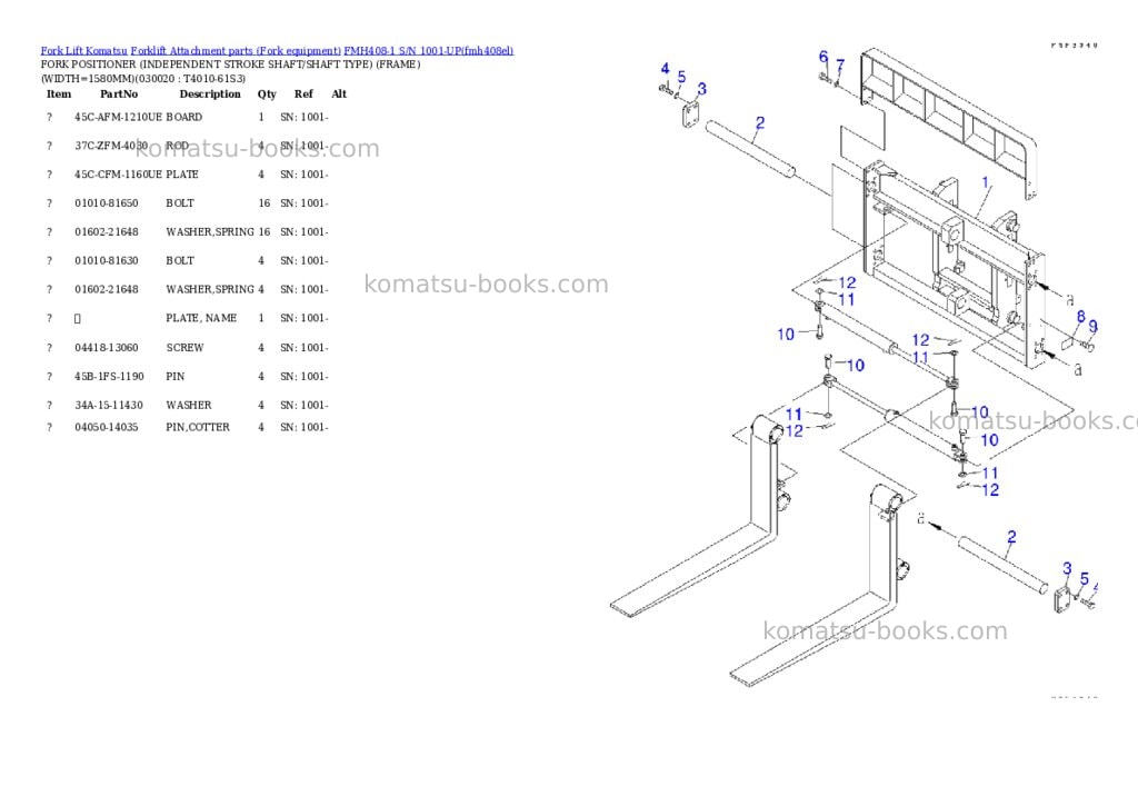 Komatsu fmh408-1 s/n 1001-up Parts catalog cover