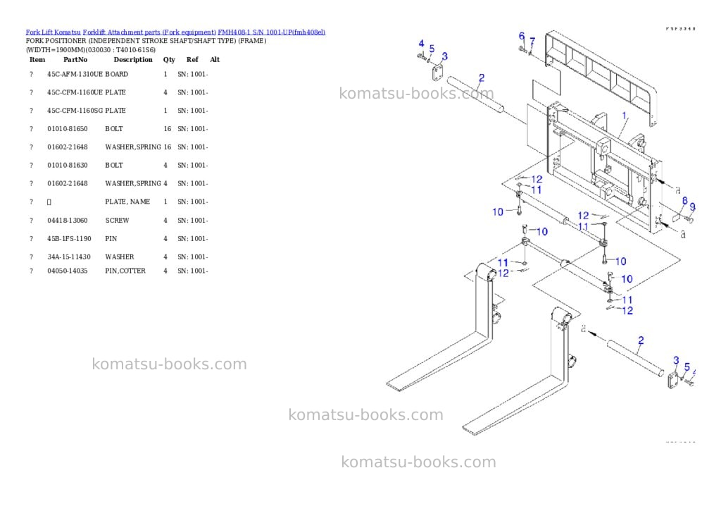 Komatsu fmh408-1 s/n 1001-up Parts catalog cover Page 2