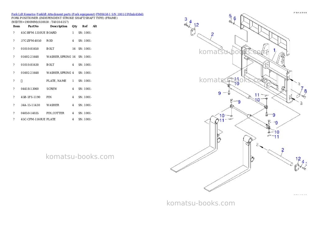 Komatsu fmh458-1 s/n 1001-up Parts catalog cover Page 2