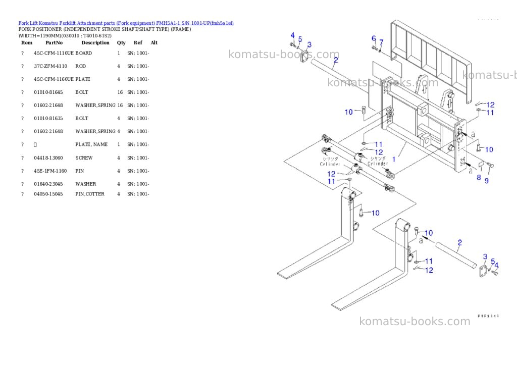 Komatsu fmh5a1-1 s/n 1001-up Parts catalog cover