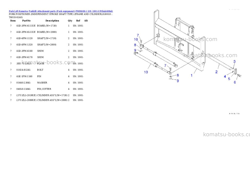 Komatsu fmh608-1 s/n 1001-up Parts catalog cover Komatsu fmh608-1 s/n 1001-up Parts catalog cover