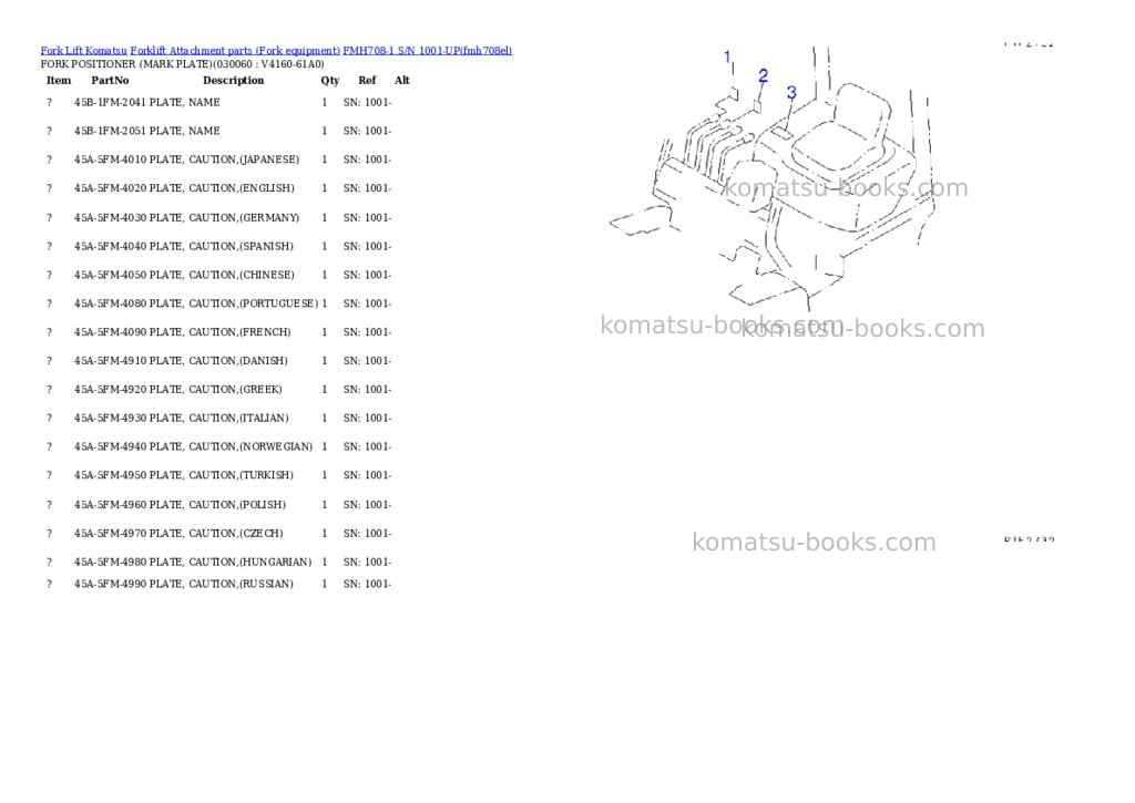 Komatsu fmh708-1 s/n 1001-up Parts catalog cover Page 6