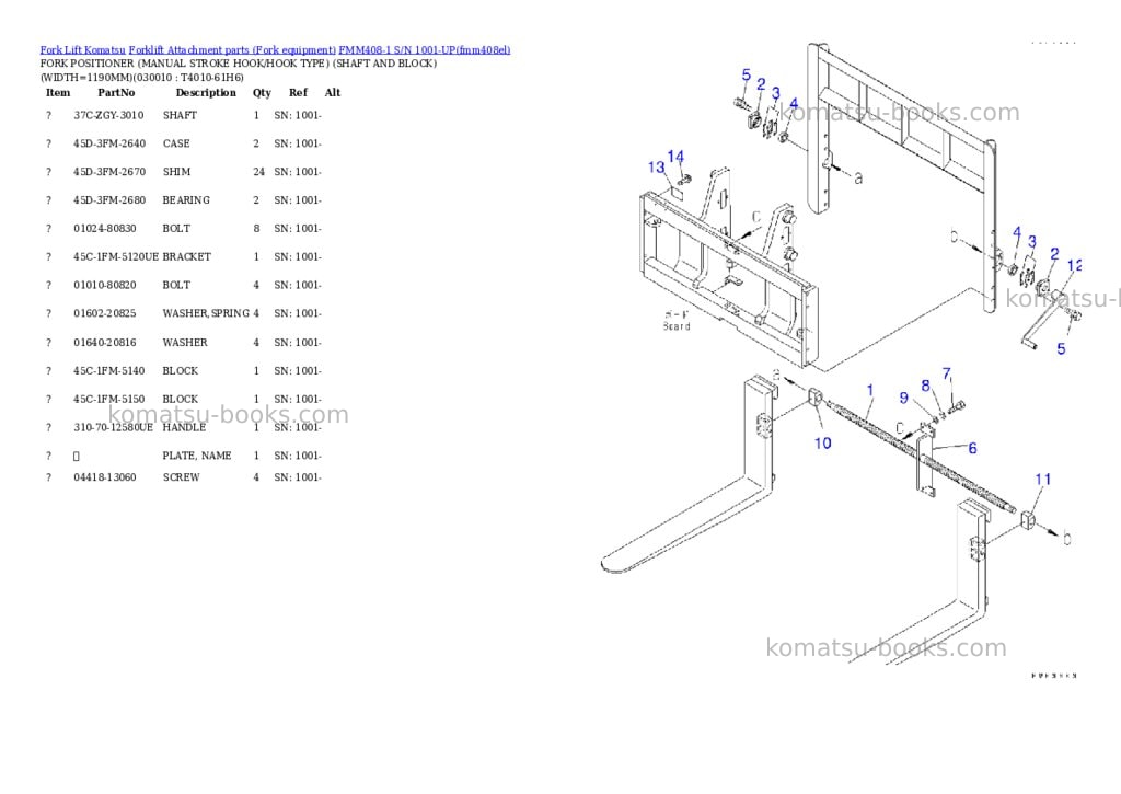Komatsu fmm408-1 s/n 1001-up Parts catalog cover Komatsu fmm408-1 s/n 1001-up Parts catalog cover
