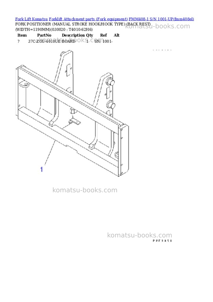 Komatsu fmm408-1 s/n 1001-up Parts catalog cover Page 2 Komatsu fmm408-1 s/n 1001-up Parts catalog cover Page 2
