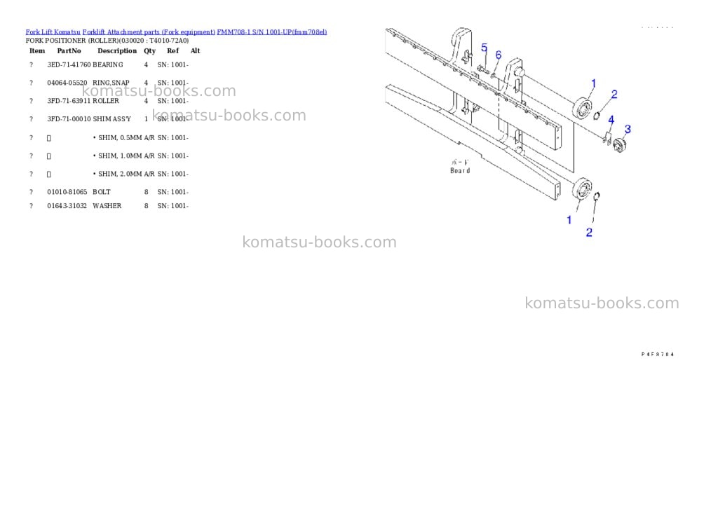 Komatsu fmm708-1 s/n 1001-up Parts catalog cover Page 2
