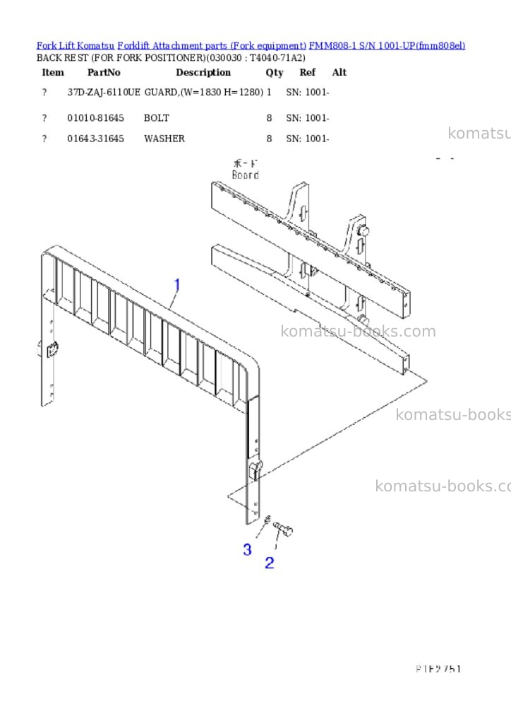 Komatsu fmm808-1 s/n 1001-up Parts catalog cover Page 2 Komatsu fmm808-1 s/n 1001-up Parts catalog cover Page 2
