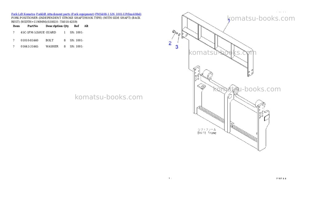 Komatsu fms408-1 s/n 1001-up Parts catalog cover Page 2 Komatsu fms408-1 s/n 1001-up Parts catalog cover Page 2