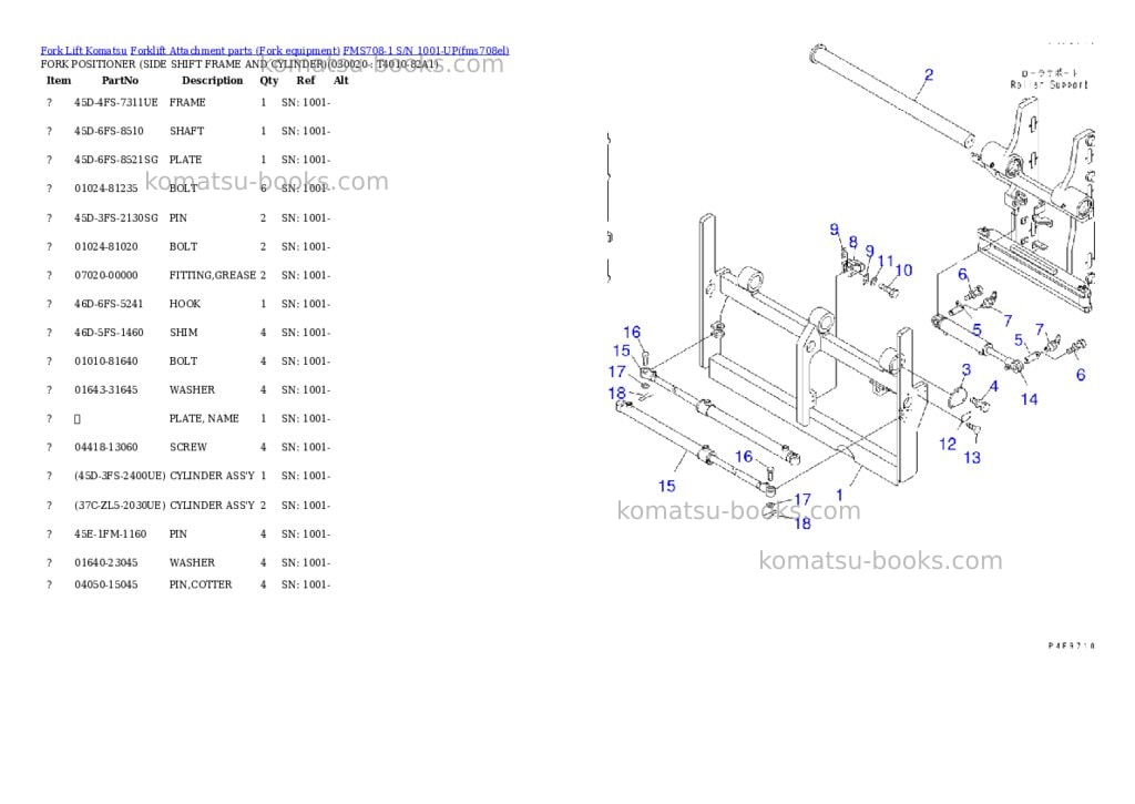 Komatsu fms708-1 s/n 1001-up Parts catalog cover