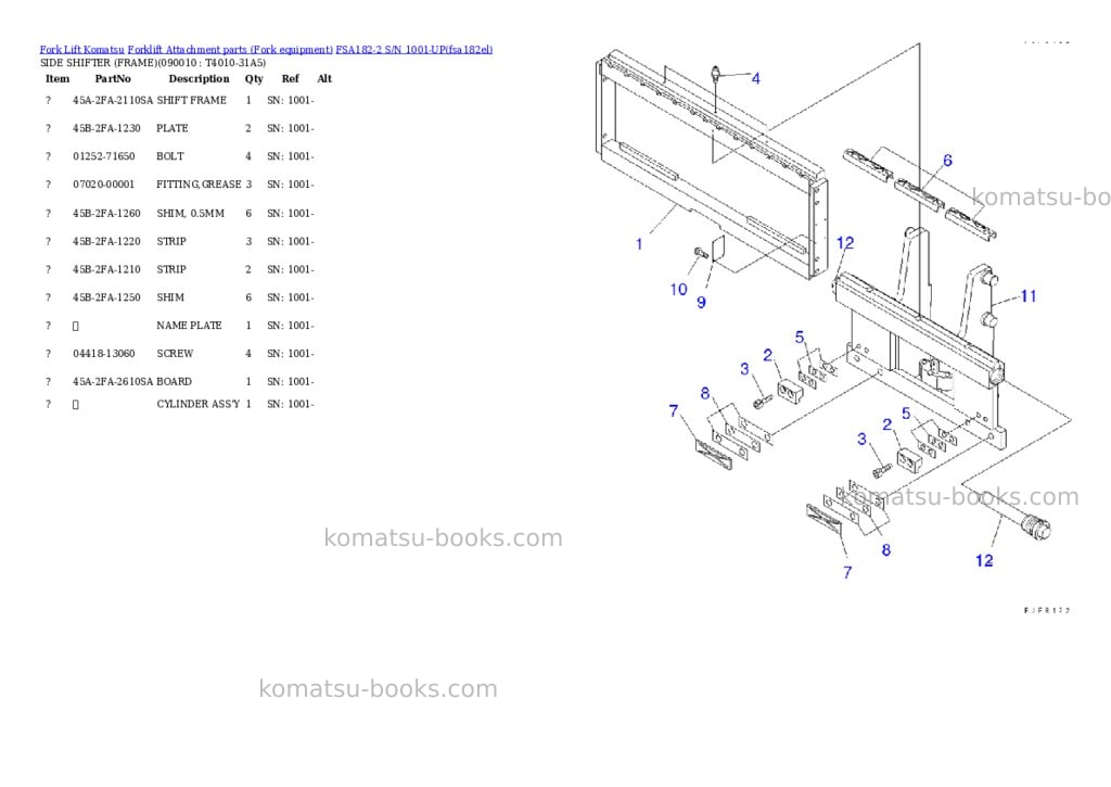 Komatsu fsa182-2 s/n 1001-up Parts catalog cover Page 11