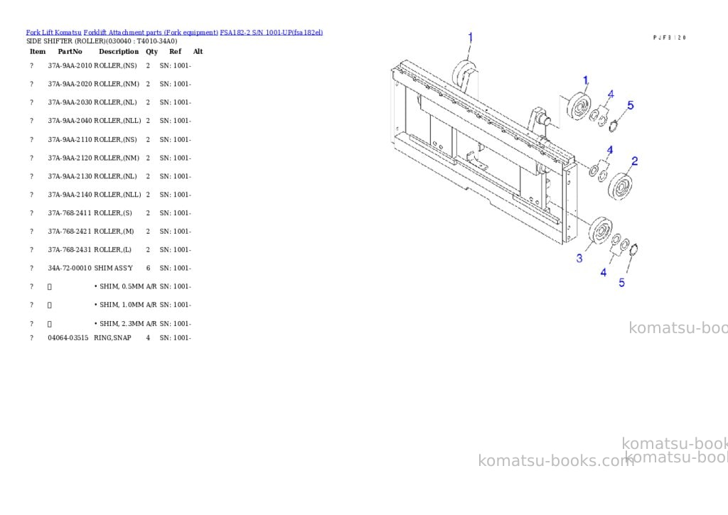 Komatsu fsa182-2 s/n 1001-up Parts catalog cover Page 4