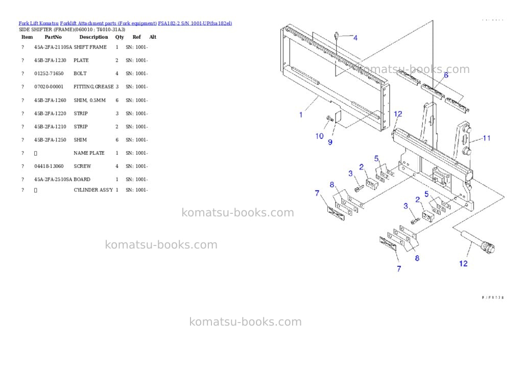 Komatsu fsa182-2 s/n 1001-up Parts catalog cover Page 6