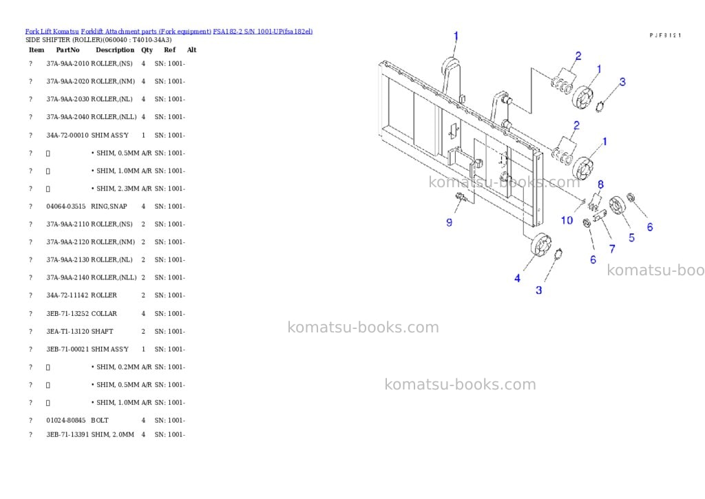 Komatsu fsa182-2 s/n 1001-up Parts catalog cover Page 9
