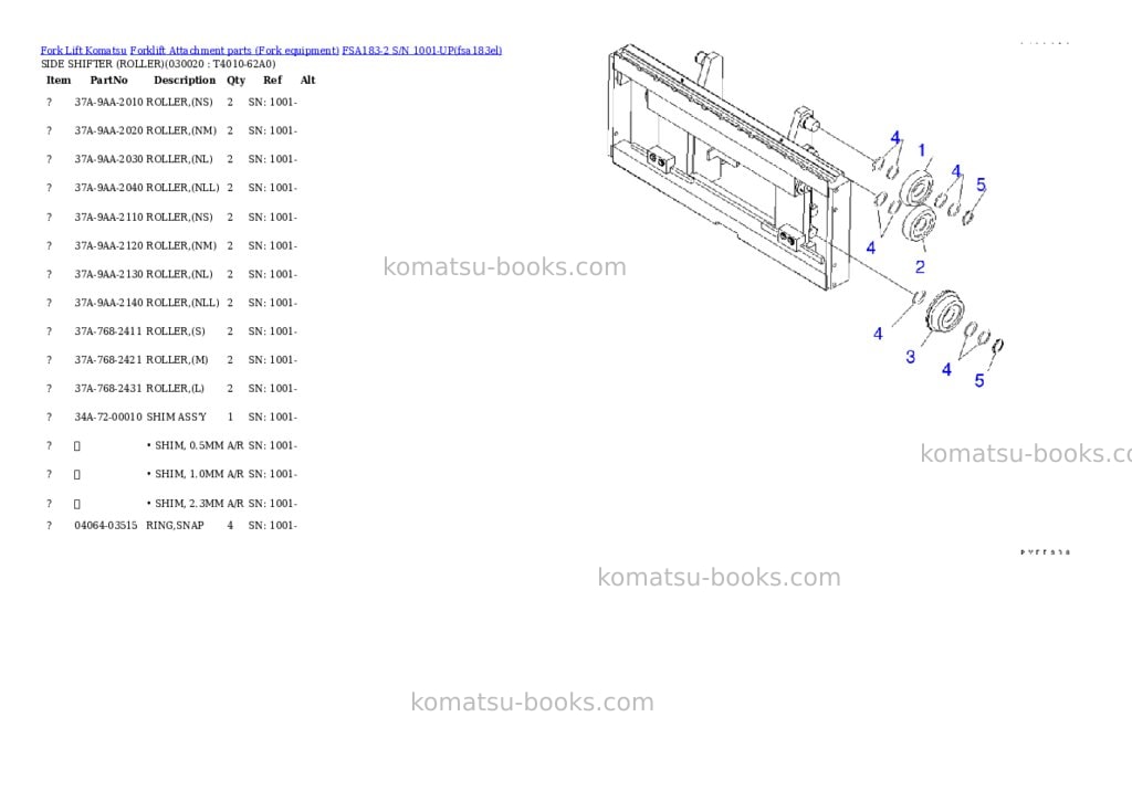 Komatsu fsa183-2 s/n 1001-up Parts catalog cover Komatsu fsa183-2 s/n 1001-up Parts catalog cover