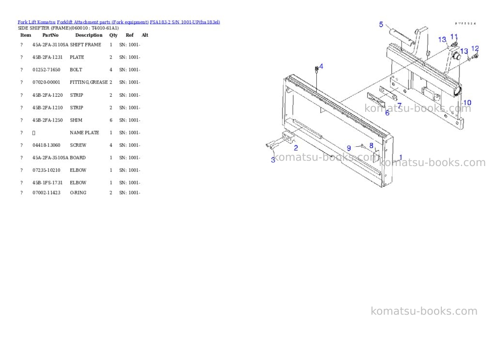 Komatsu fsa183-2 s/n 1001-up Parts catalog cover Page 3 Komatsu fsa183-2 s/n 1001-up Parts catalog cover Page 3