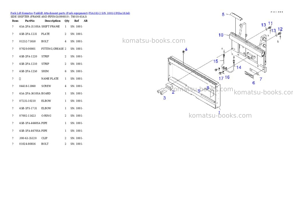 Komatsu fsa183-2 s/n 1001-up Parts catalog cover Page 6 Komatsu fsa183-2 s/n 1001-up Parts catalog cover Page 6