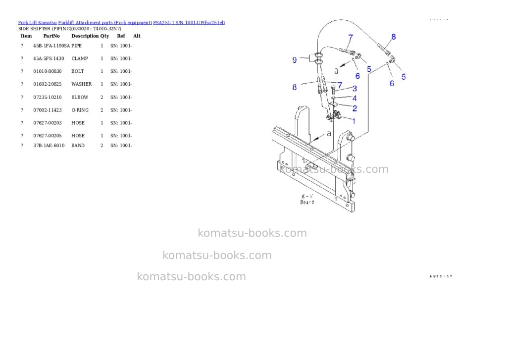 Komatsu fsa251-1 s/n 1001-up Parts catalog cover Komatsu fsa251-1 s/n 1001-up Parts catalog cover