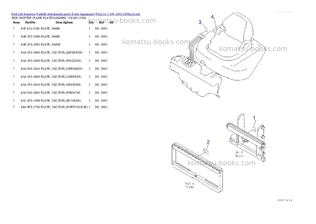 Komatsu fsa251-1 s/n 1001-up Parts catalog cover Page 10 Komatsu fsa251-1 s/n 1001-up Parts catalog cover Page 10