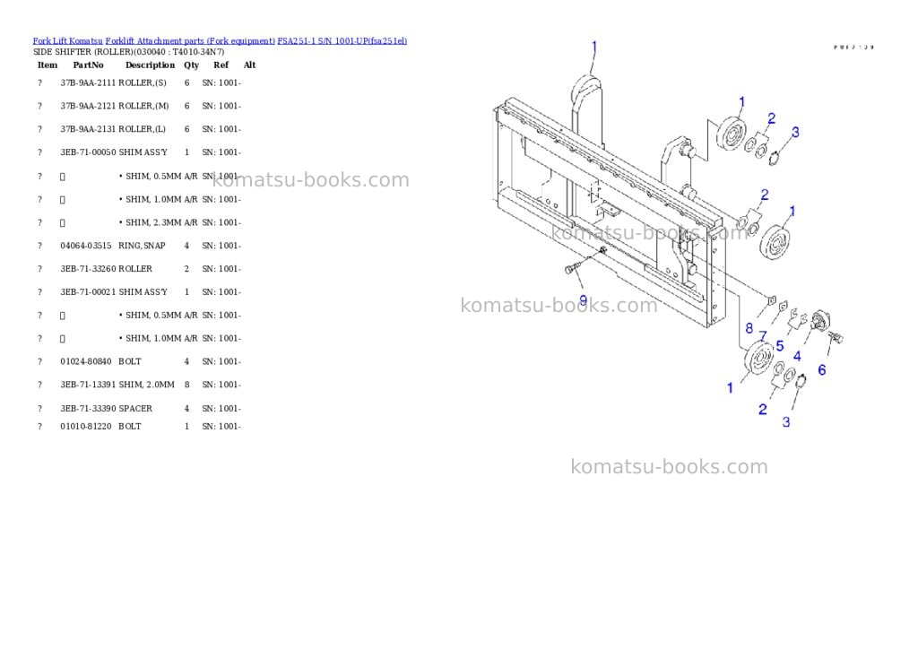 Komatsu fsa251-1 s/n 1001-up Parts catalog cover Page 3 Komatsu fsa251-1 s/n 1001-up Parts catalog cover Page 3
