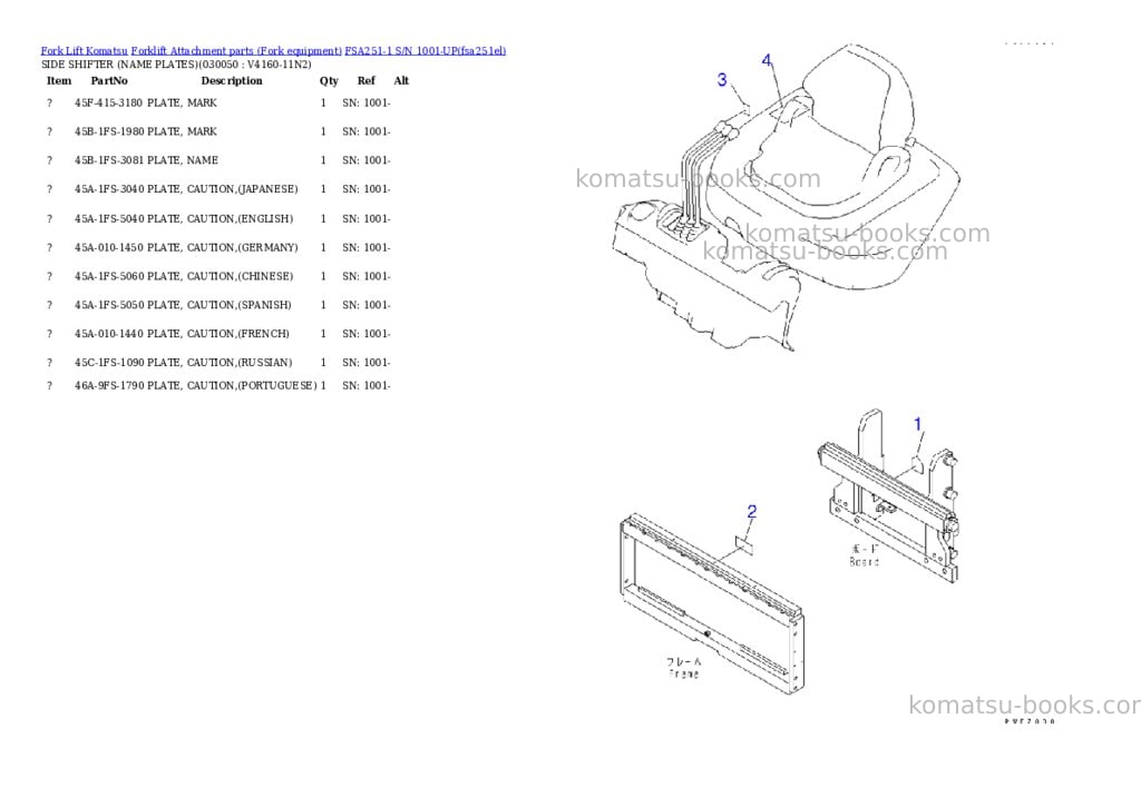 Komatsu fsa251-1 s/n 1001-up Parts catalog cover Page 4 Komatsu fsa251-1 s/n 1001-up Parts catalog cover Page 4