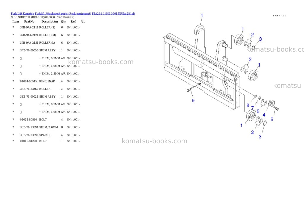 Komatsu fsa251-1 s/n 1001-up Parts catalog cover Page 9 Komatsu fsa251-1 s/n 1001-up Parts catalog cover Page 9