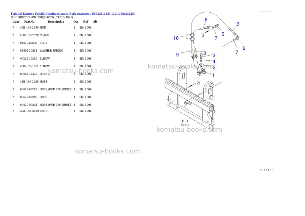 Komatsu fsa252-2 s/n 1001-up Parts catalog cover