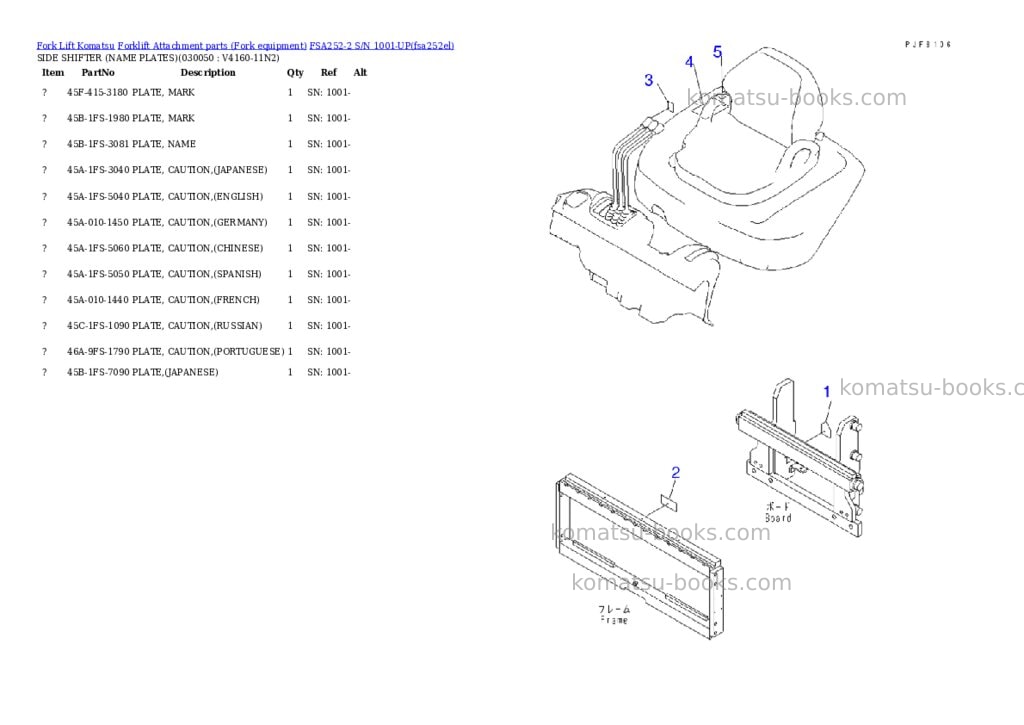 Komatsu fsa252-2 s/n 1001-up Parts catalog cover Page 4