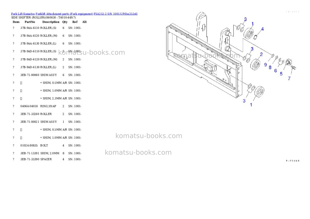 Komatsu fsa252-2 s/n 1001-up Parts catalog cover Page 7