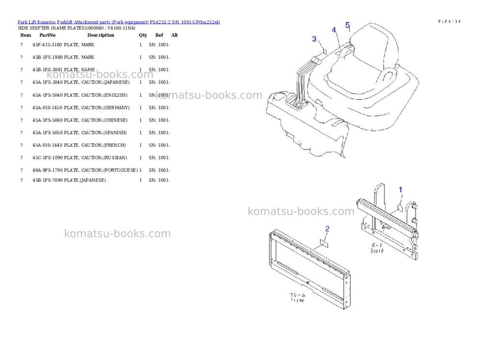 Komatsu fsa252-2 s/n 1001-up Parts catalog cover Page 8