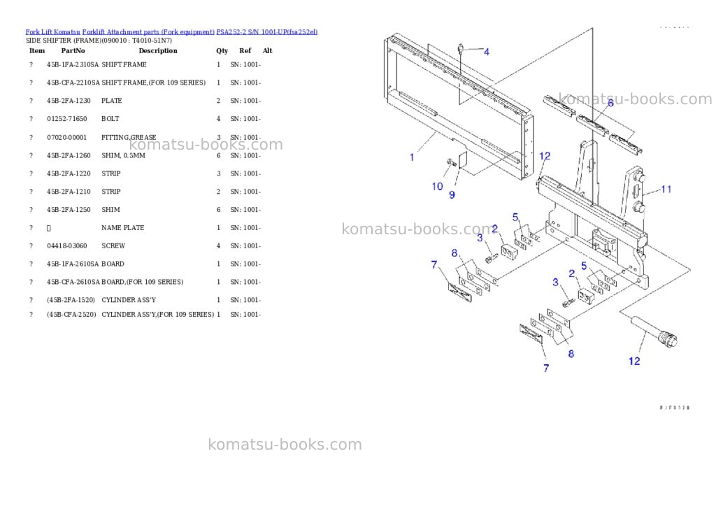 Komatsu fsa252-2 s/n 1001-up Parts catalog cover Page 9