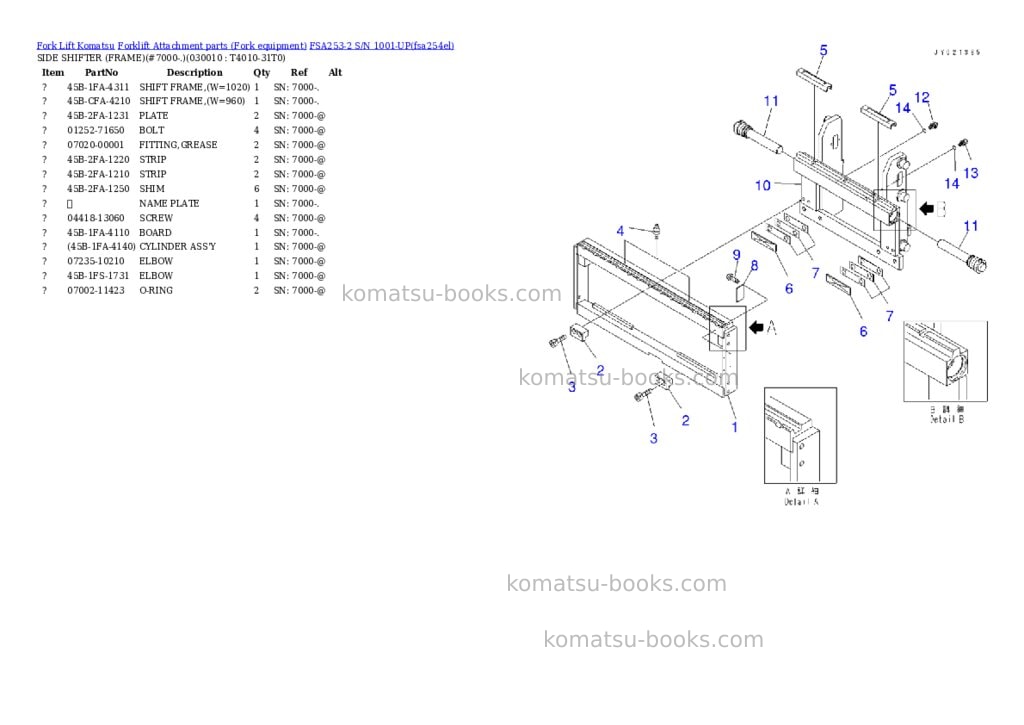 Komatsu FSA253-2 S/N 1001-UP Parts catalog cover