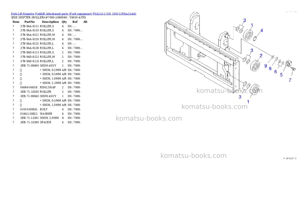 Komatsu FSA253-2 S/N 1001-UP Parts catalog cover Page 11