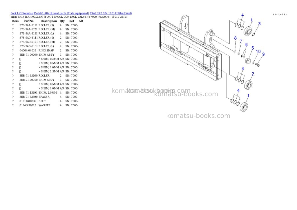 Komatsu FSA253-2 S/N 1001-UP Parts catalog cover Page 7