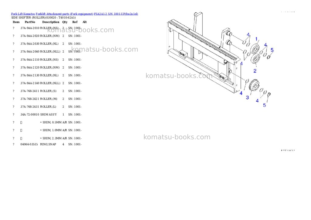 Komatsu fsa2a1-2 s/n 1001-up Parts catalog cover