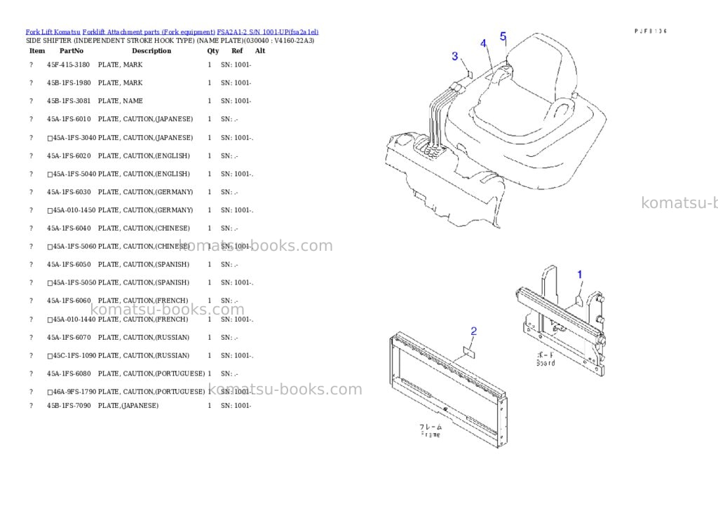 Komatsu fsa2a1-2 s/n 1001-up Parts catalog cover Page 3