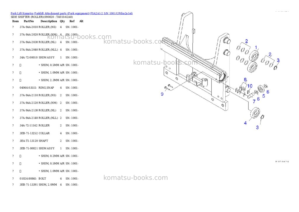 Komatsu fsa2a1-2 s/n 1001-up Parts catalog cover Page 9