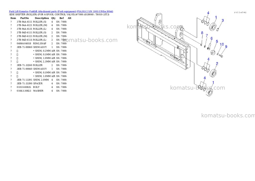 Komatsu FSA303-2 S/N 1001-UP Parts catalog cover Page 4 Komatsu FSA303-2 S/N 1001-UP Parts catalog cover Page 4
