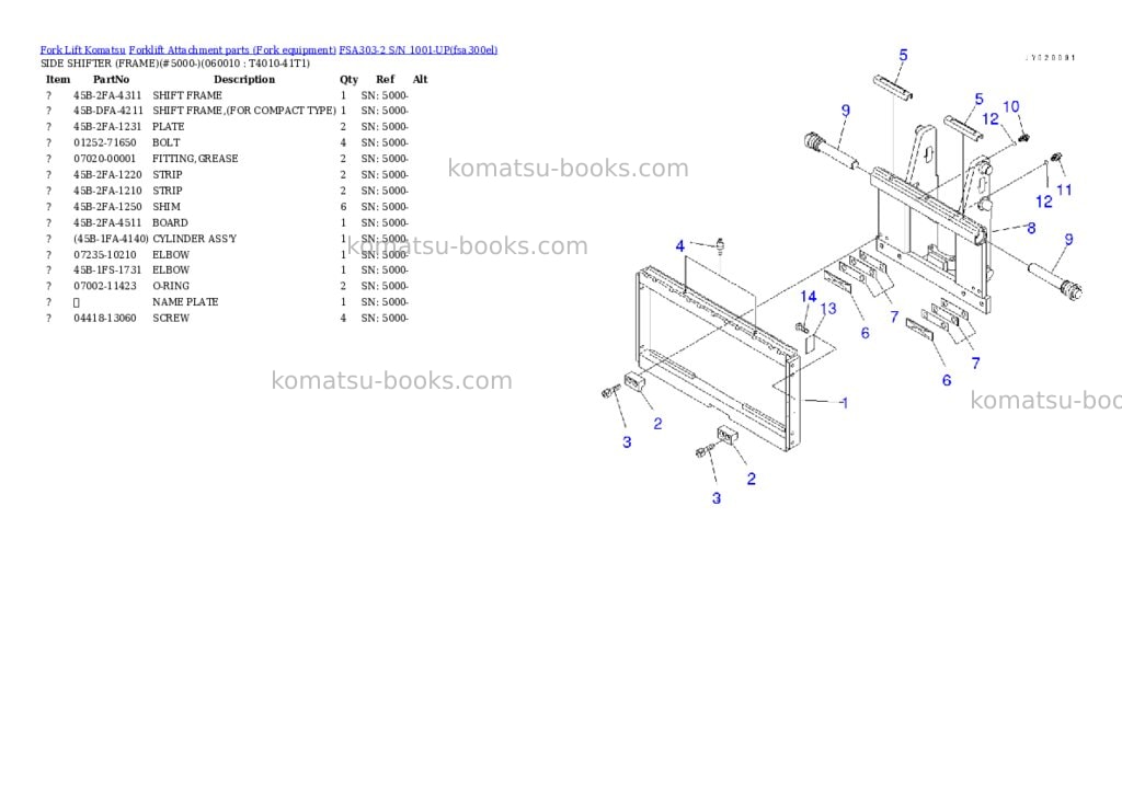 Komatsu FSA303-2 S/N 1001-UP Parts catalog cover Page 5 Komatsu FSA303-2 S/N 1001-UP Parts catalog cover Page 5