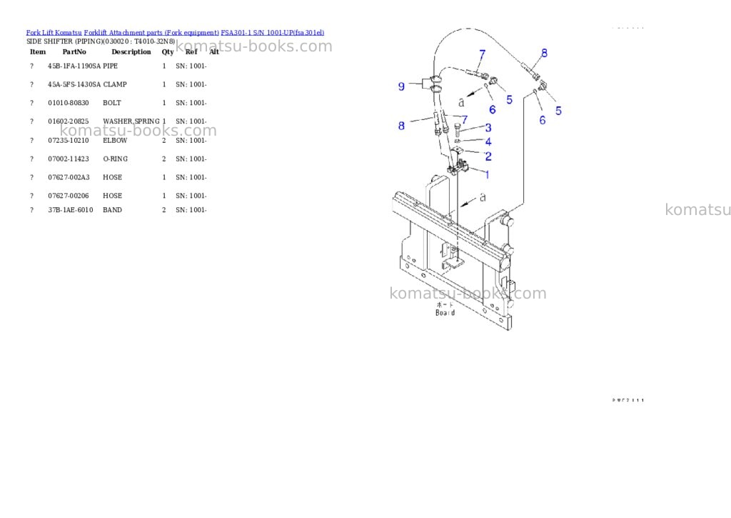 Komatsu fsa301-1 s/n 1001-up Parts catalog cover Komatsu fsa301-1 s/n 1001-up Parts catalog cover
