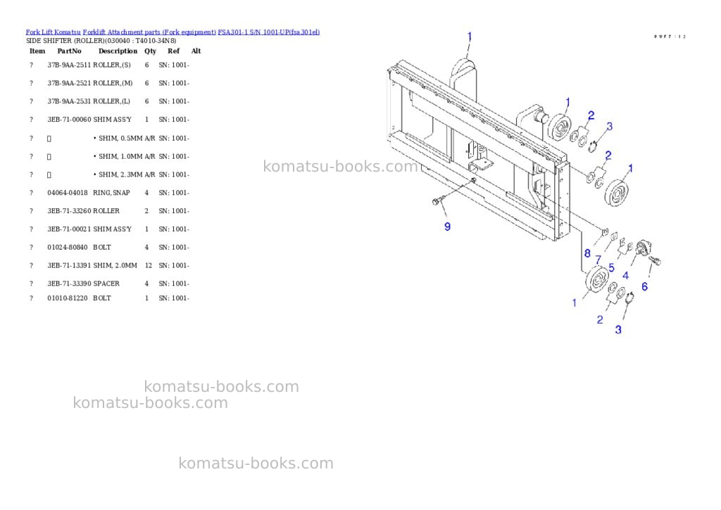 Komatsu fsa301-1 s/n 1001-up Parts catalog cover Page 3 Komatsu fsa301-1 s/n 1001-up Parts catalog cover Page 3