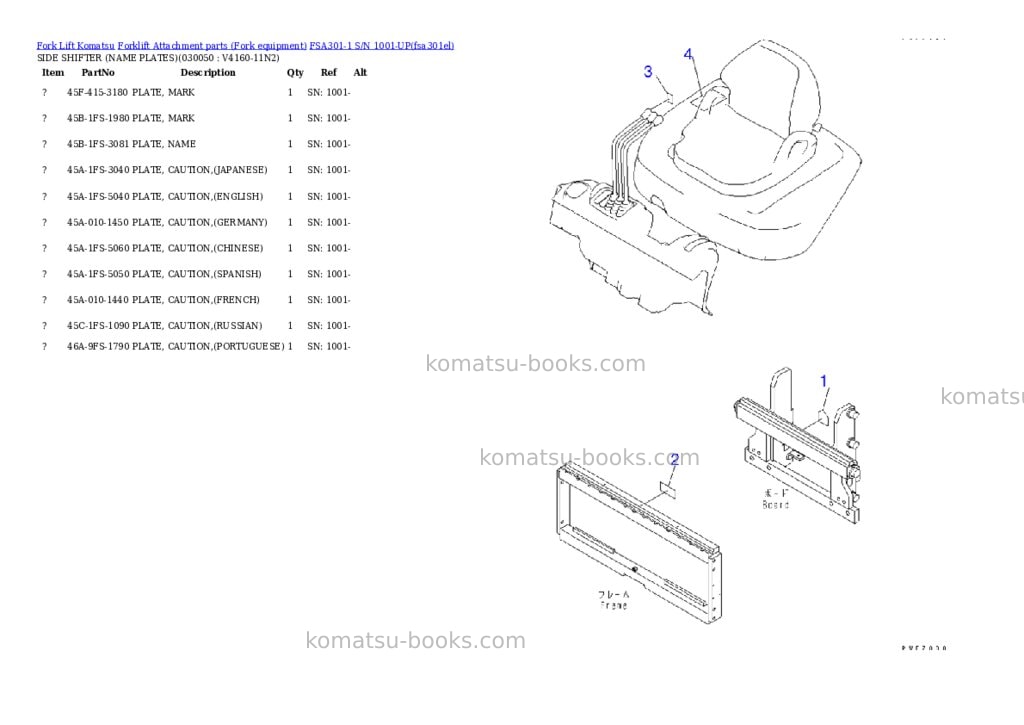 Komatsu fsa301-1 s/n 1001-up Parts catalog cover Page 4 Komatsu fsa301-1 s/n 1001-up Parts catalog cover Page 4