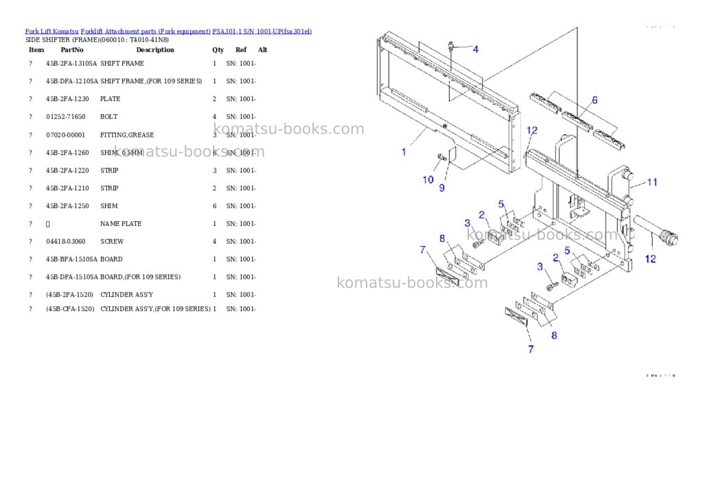 Komatsu fsa301-1 s/n 1001-up Parts catalog cover Page 5 Komatsu fsa301-1 s/n 1001-up Parts catalog cover Page 5