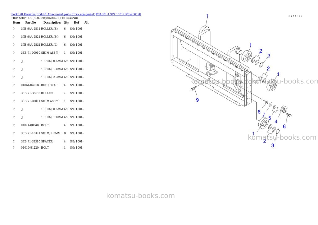 Komatsu fsa301-1 s/n 1001-up Parts catalog cover Page 8 Komatsu fsa301-1 s/n 1001-up Parts catalog cover Page 8